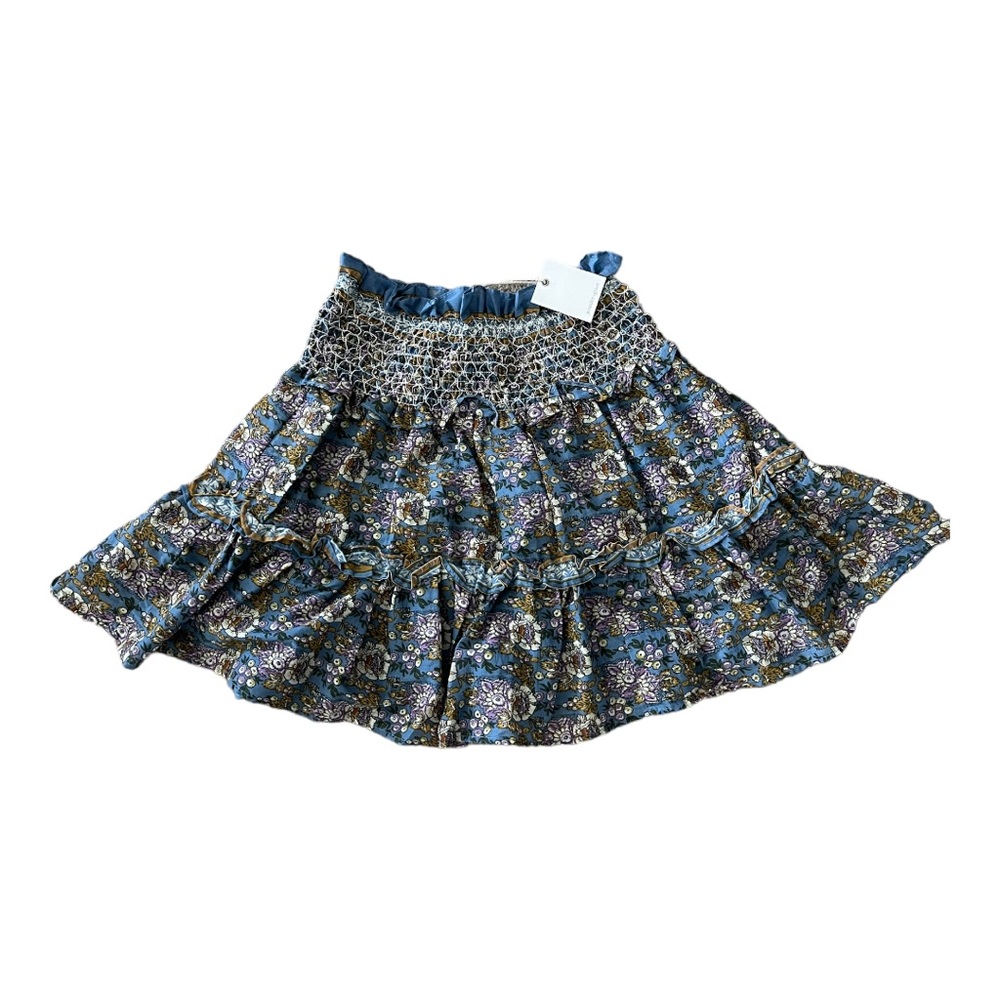 NWT Smocked Floral SKIRT Jennifer & Grace Ruffled Lined Blue